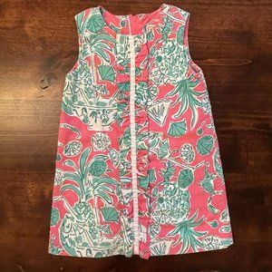 Lilly Pulitzer Girls Toddler Dress Size 4T Coral Green White Ruffle Detail